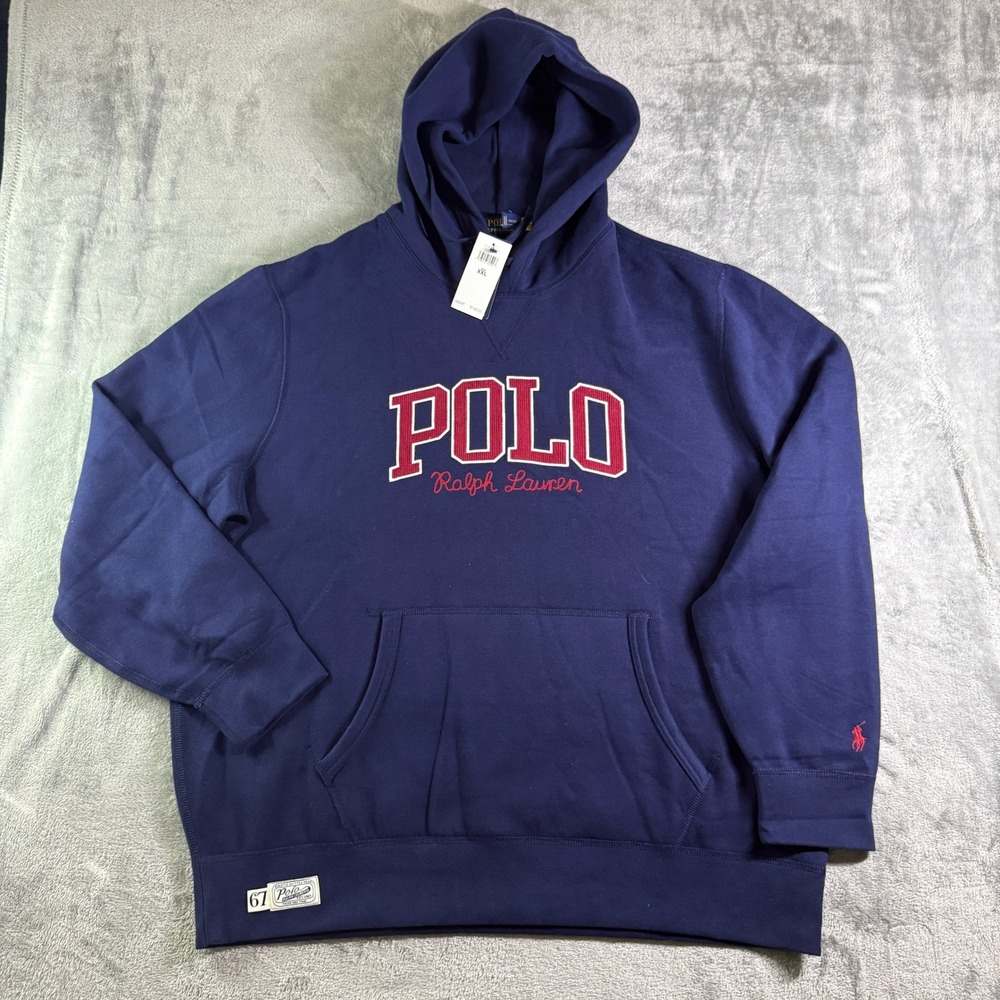 Polo Ralph Lauren Navy Blue Graphic Hoodie Sweatshirt Mens XXL Classic Fit NWT